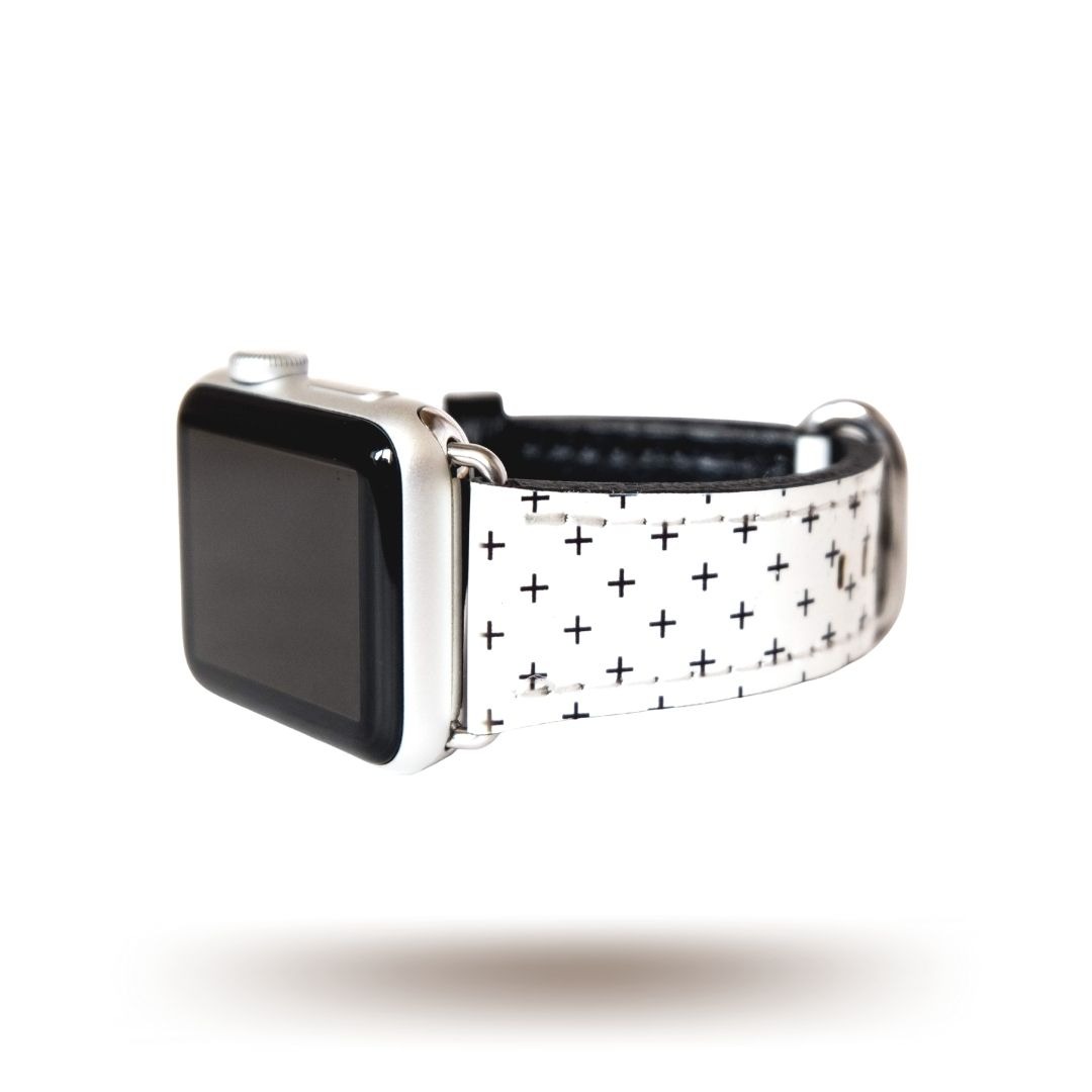 Vegan Leather Broad Square Checks Design Apple Watch Band for 38-40-41 mm Off-white Grey