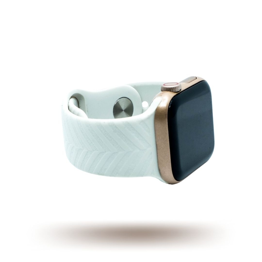 White vegan leather apple band with rose gold