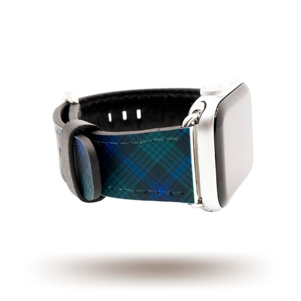 Blue Green Scotch Tartan Plaid Vegan Leather Band for Apple Watch