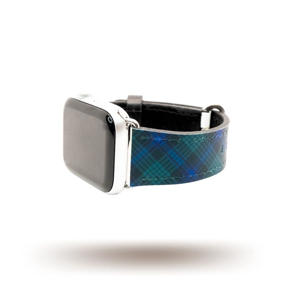 Blue Green Scotch Tartan Plaid Vegan Leather Band for Apple Watch